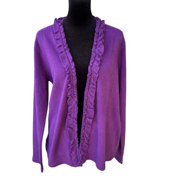Jones Wear purple open front cardigan with ruffles, women's size L - Picture 2 of 7